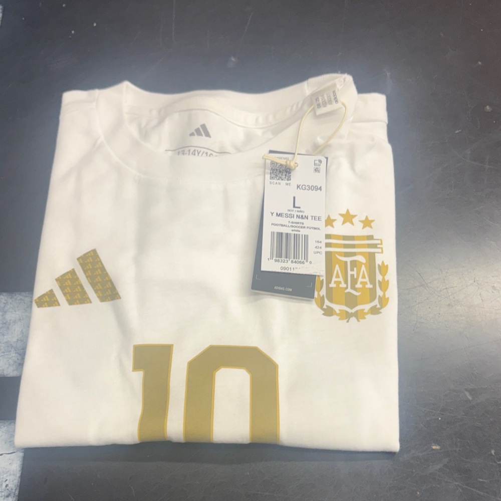 adidas White & Gold Messi #10 Argentina Football Tee